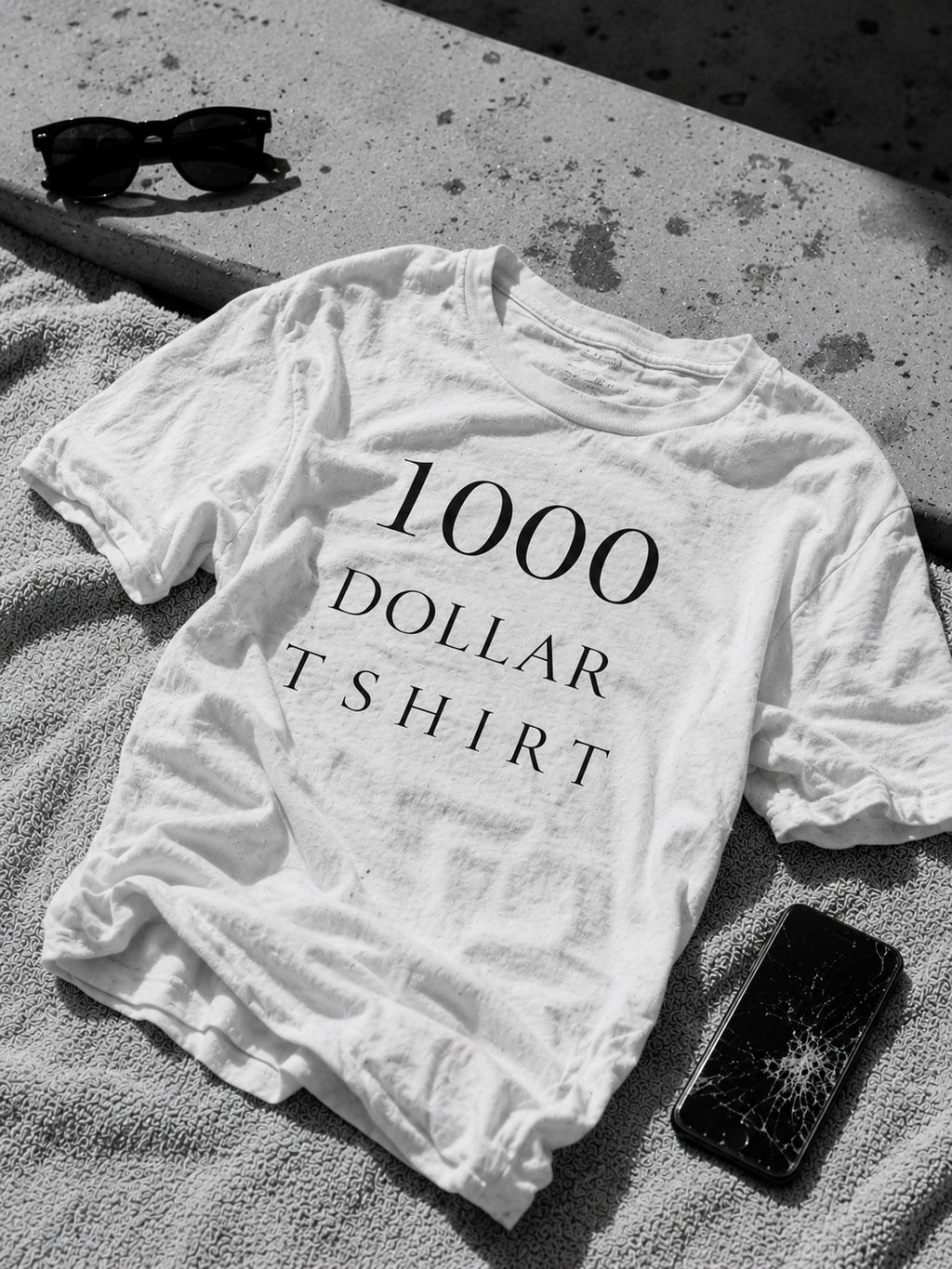 Original $1,000 white t-shirt front view with NFC chip tag - 1000DOLLARTSHIRT
