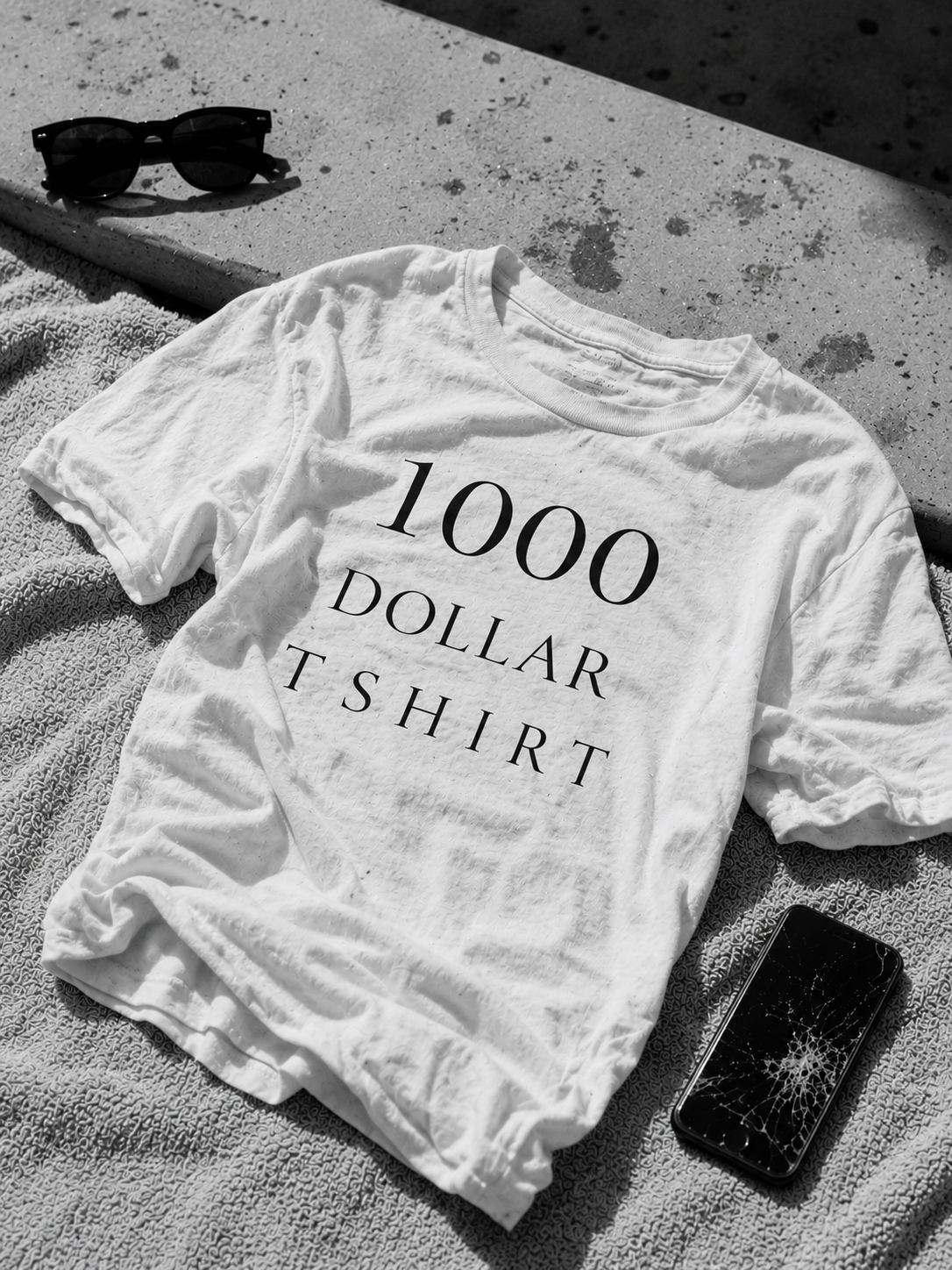 Original $1,000 white t-shirt front view with NFC chip tag - 1000DOLLARTSHIRT